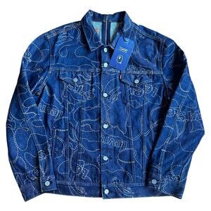 L Brand New Levi's® X Bape Denim Indigo Camo Trucker Jacket